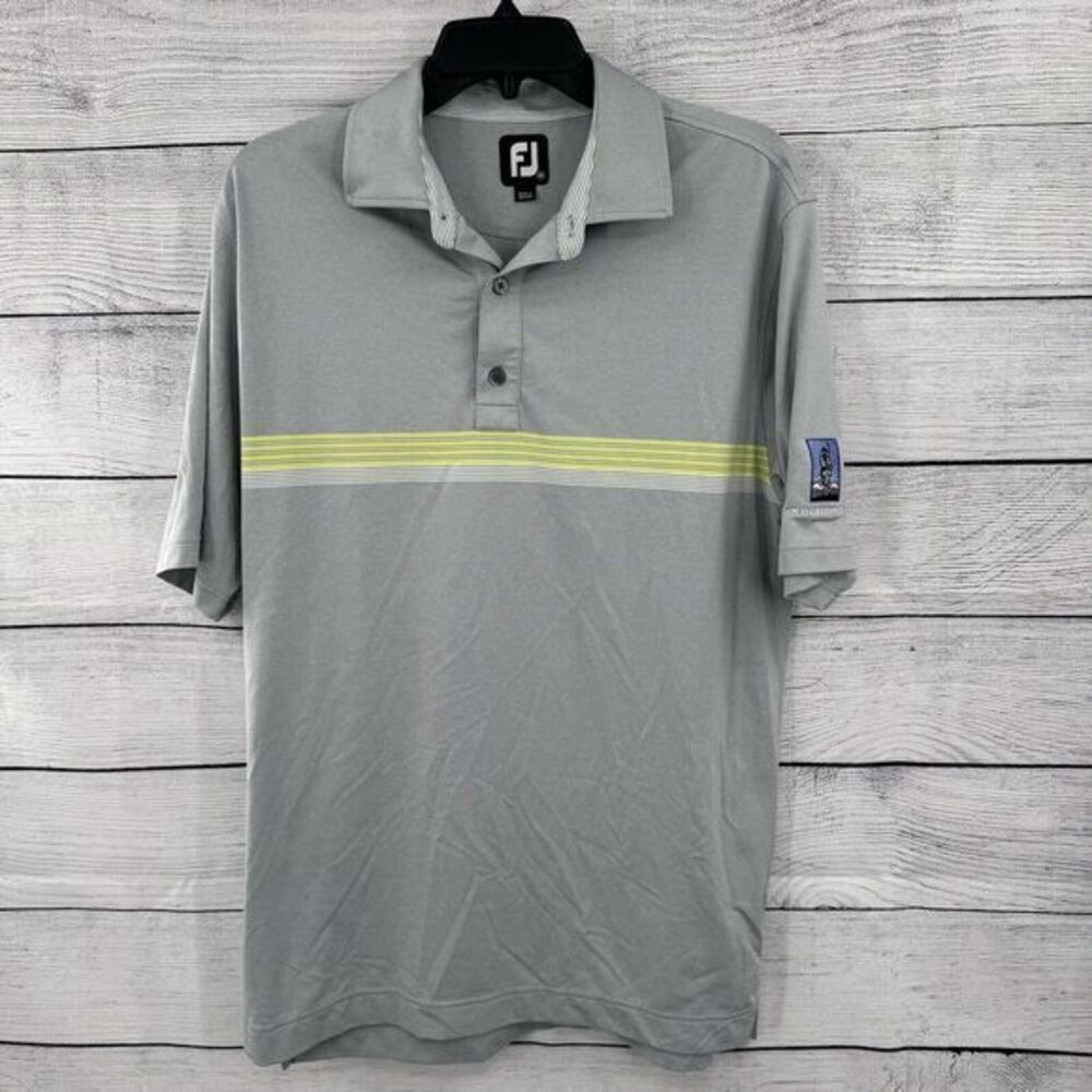 FootJoy Golf Polo Shirt Mens Medium Lisle Chestband Heather Grey/Lime/White